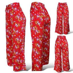 Loose Summer Trousers - Elasticated Pants w Pockets for Women - Red